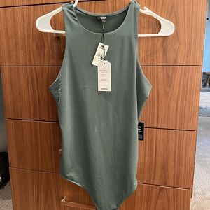 Express body contour double layer high neck thong bodysuit, size M